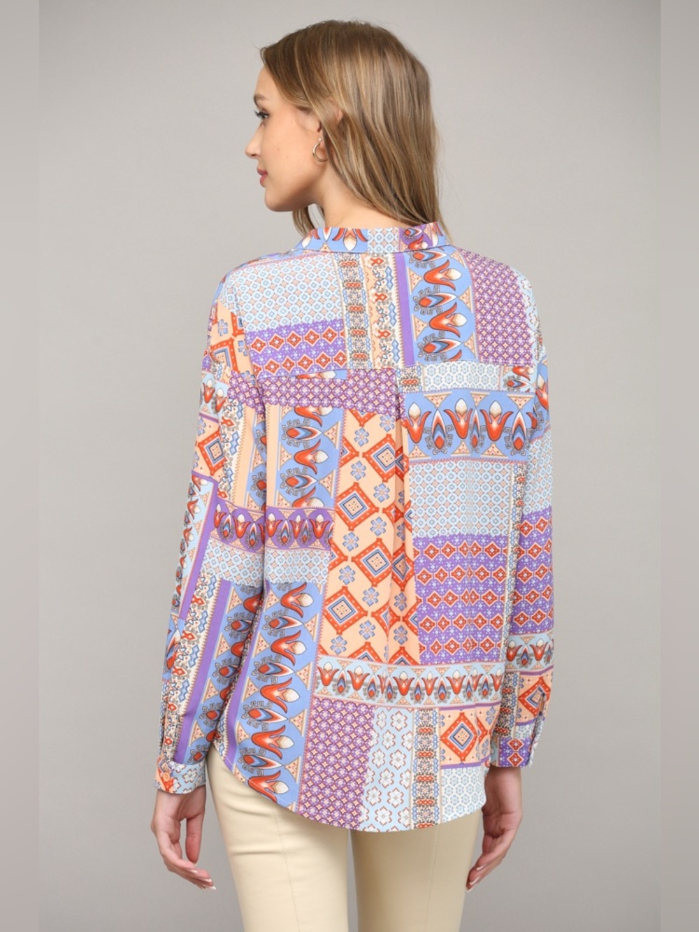 293 • Fate Bohemian Patchwork Print Button-Front Shirt - Picture 3 of 6